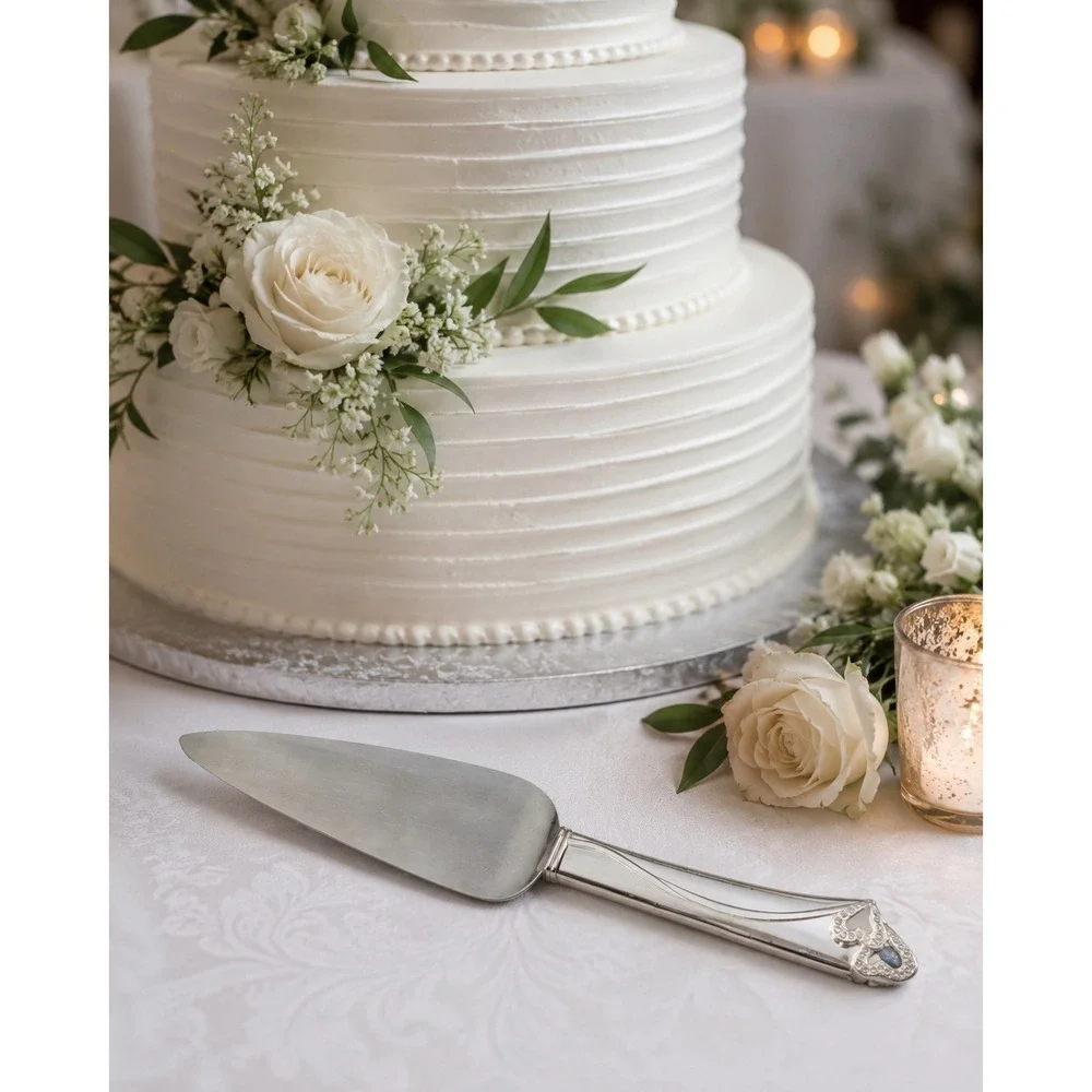 Lenox Silver Plated Interlocking Hearts Crystal Accented Wedding Cake‎ Server